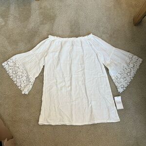 Beach by Beach Lunch Lounge white dress with lacy floral sleeves